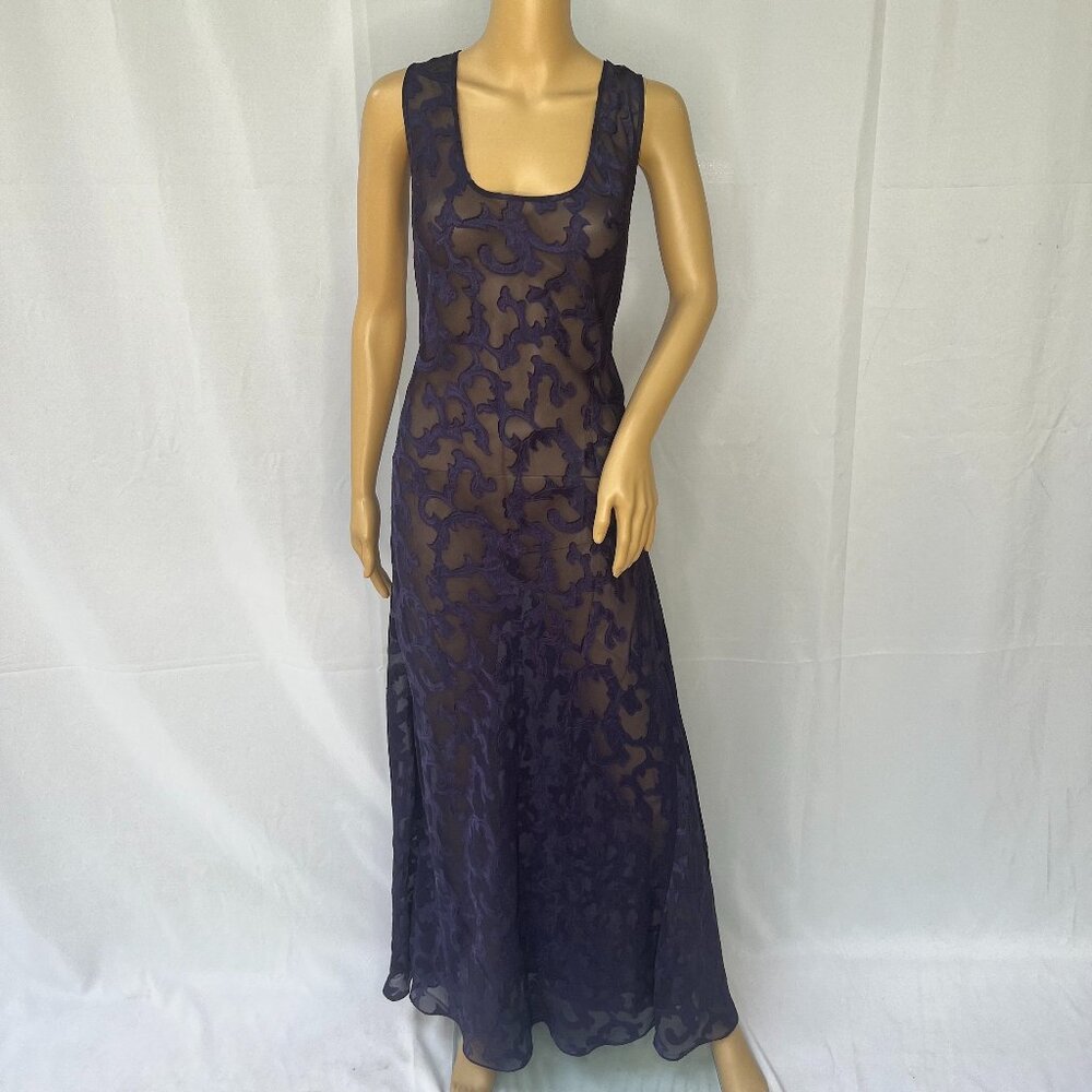 Vintage Victoria's Secret Sheer Gown Purple Lace 90s Maxi Gold Label